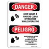 Signmission OSHA, Keep Hands Fingers Clear Operating Bilingual, 5in X 3.5in, 10PK, 3.5" W, 5" L, Spanish, PK10 OS-DS-D-35-VS-1389-10PK